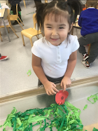 Little Birds learning about the importance of Remembrance Day. They made poppies from red paper circles and pipe cleaners to add to the field made of tissue paper.