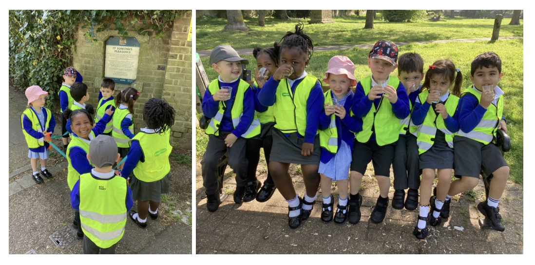 Students on a walking trip in a park