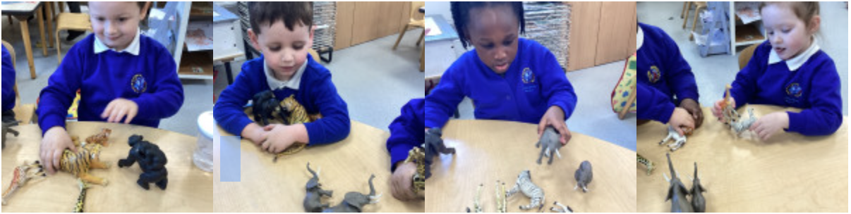 Students with toys of animals