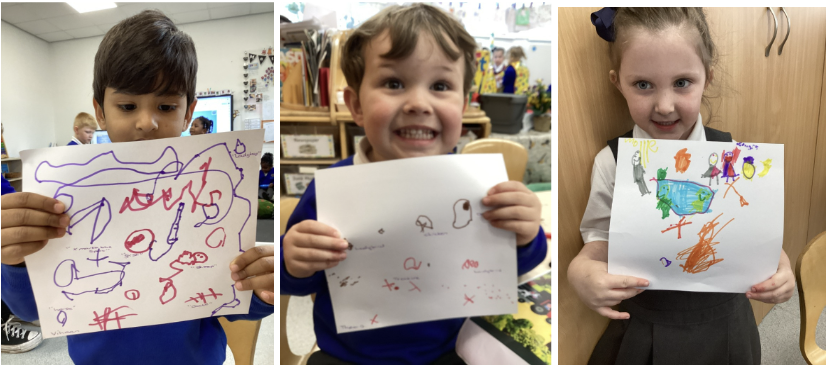 Students showing off their work
