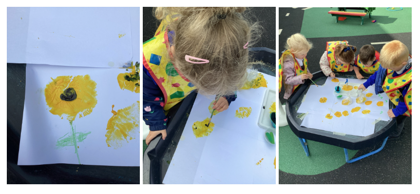 Student's paintings and multiple students painting