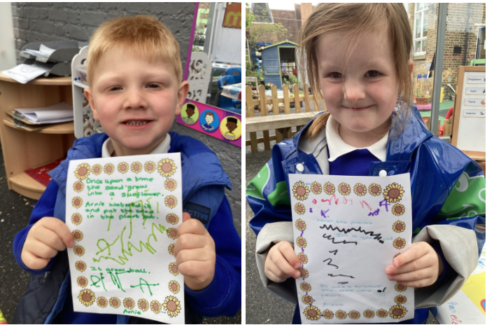 Students showing off their work
