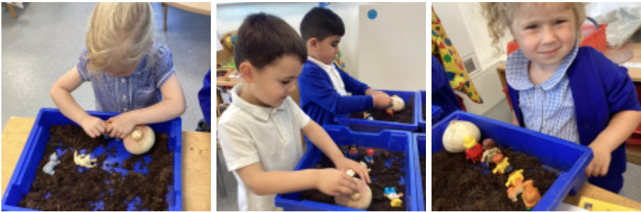 Students playing in planting boxes