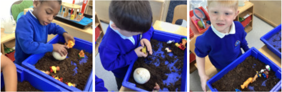 Students playing in planting boxes