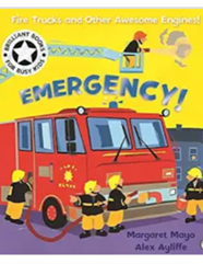 Emergency book cover with a red fire engine