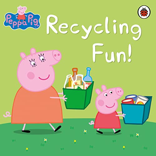 The cover of "Peppa Pig Recycling Fun!" showing Peppa and Mummy Pig carrying recycling bins.